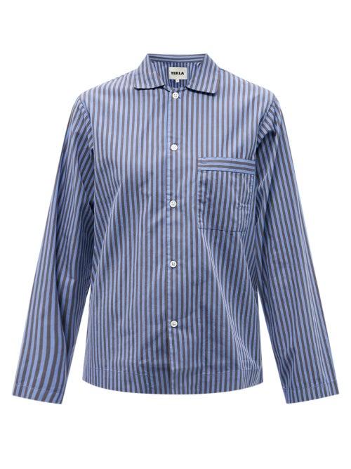 Tekla - Striped Organic-cotton Pyjama Shirt - Womens - Blue Stripe