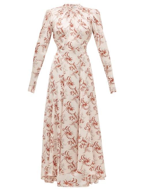 Matchesfashion.com Paco Rabanne - Crystal Button Floral Print Satin Maxi Dress - Womens - Light Pink