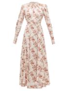 Matchesfashion.com Paco Rabanne - Crystal Button Floral Print Satin Maxi Dress - Womens - Light Pink