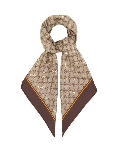 Gucci - Gg Supreme-jacquard Horsebit-print Silk Scarf - Womens - Beige Multi