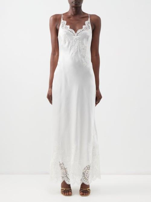 Carine Gilson - Silk Satin And Chantilly-lace Slip Dress - Womens - White