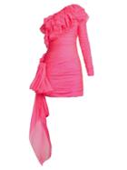 Matchesfashion.com Dundas - One Shoulder Tiered Ruffle Mini Dress - Womens - Pink