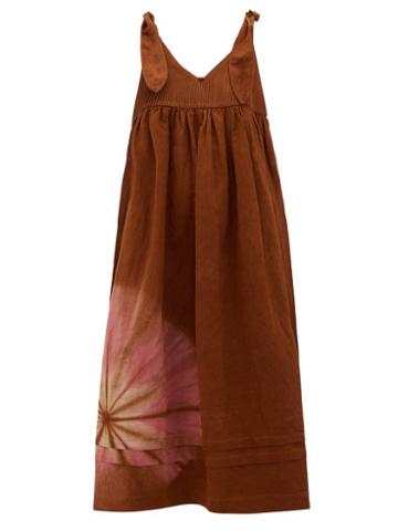 Matchesfashion.com Story Mfg - Daisy Tie Dyed Cotton Blend Midi Dress - Womens - Brown Multi