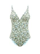 Marysia - Santa Clara Floral-print Scalloped-edge Swimsuit - Womens - Blue Floral