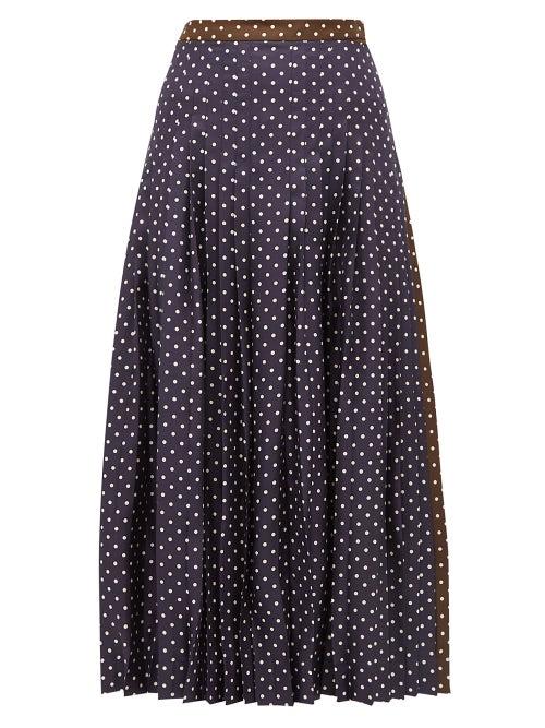 Matchesfashion.com La Prestic Ouiston - Gabrielle Polka Dot Print Silk Skirt - Womens - Navy Multi