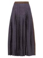 Matchesfashion.com La Prestic Ouiston - Gabrielle Polka Dot Print Silk Skirt - Womens - Navy Multi