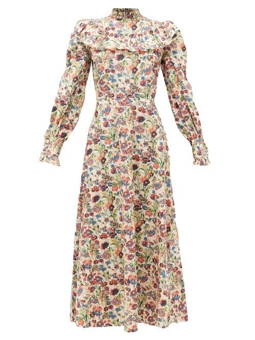 Matchesfashion.com The Vampire's Wife - The Firefly Floral-print Gathered Cotton Dress - Womens - Red Multi