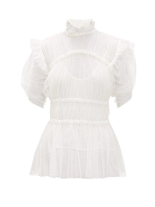Matchesfashion.com Romance Was Born - Frolic Ruched Polka-dot Tulle Top - Womens - Ivory