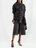 Alexander Mcqueen - Frayed-hem Front-slit Denim Midi Skirt - Womens - Black