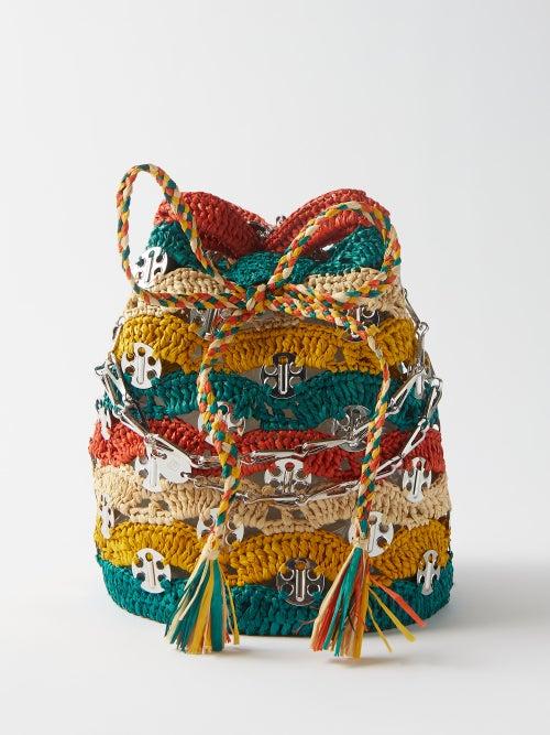 Paco Rabanne - Striped Woven-raffia Bucket Bag - Womens - Multi