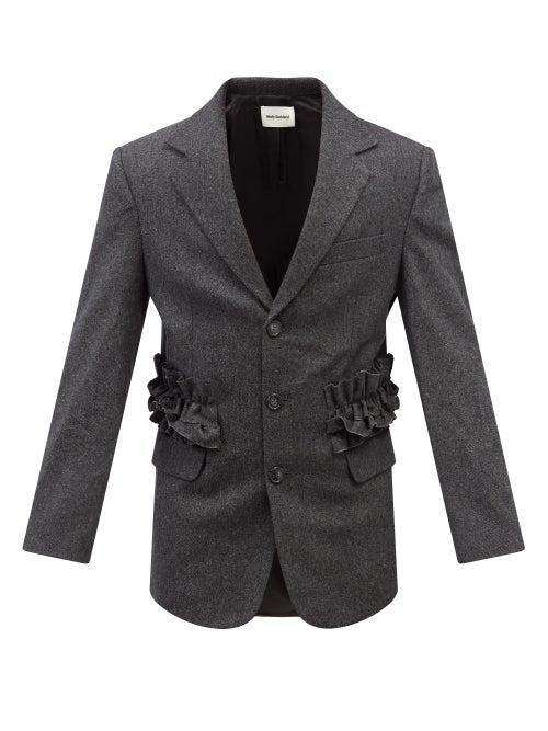 Molly Goddard - Helmut Smocked-appliqu Wool Suit Jacket - Mens - Dark Grey