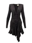 Matchesfashion.com Alexandre Vauthier - V-neck Ruched Silk-blend Satin Dress - Womens - Black