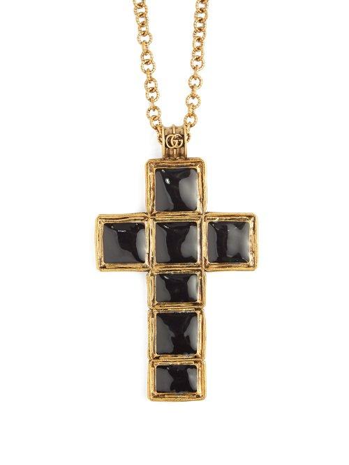 Matchesfashion.com Gucci - Enamelled Cross Pendant Necklace - Womens - Black