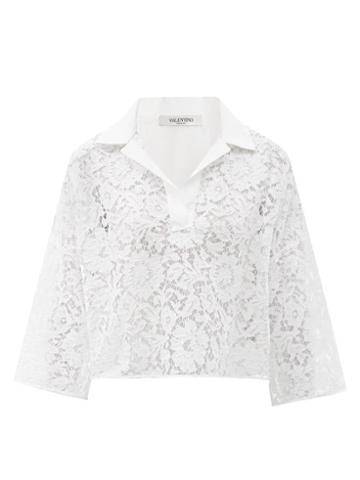 Ladies Rtw Valentino - Floral Guipure-lace Crop Shirt - Womens - White
