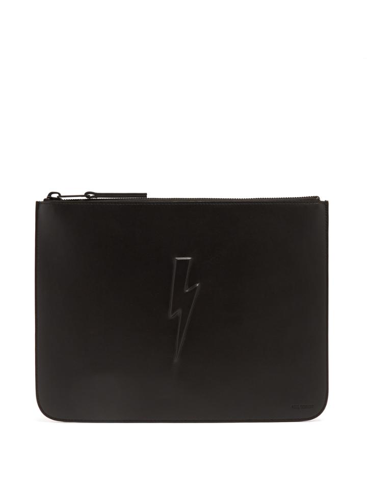 Neil Barrett Lightning-bolt Debossed Leather Pouch