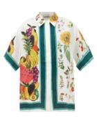 Ale Mais - Frutta-print Linen Short-sleeved Shirt - Womens - White Multi