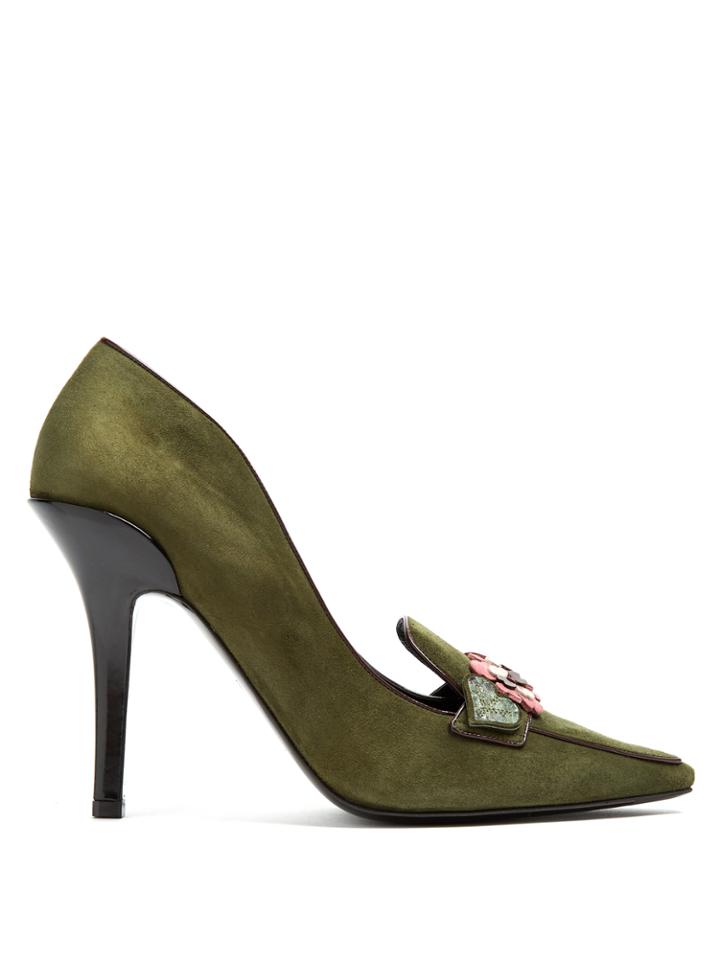 Fabrizio Viti Flower-appliqu Suede Pumps