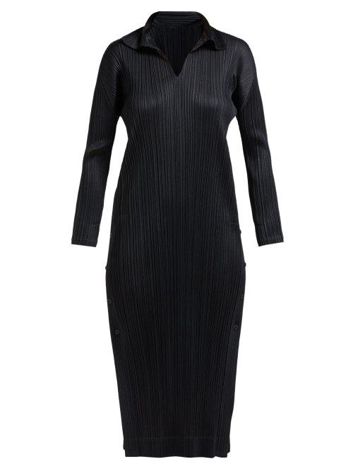 Matchesfashion.com Pleats Please Issey Miyake - Long Sleeve Tech Pleated Dress - Womens - Black
