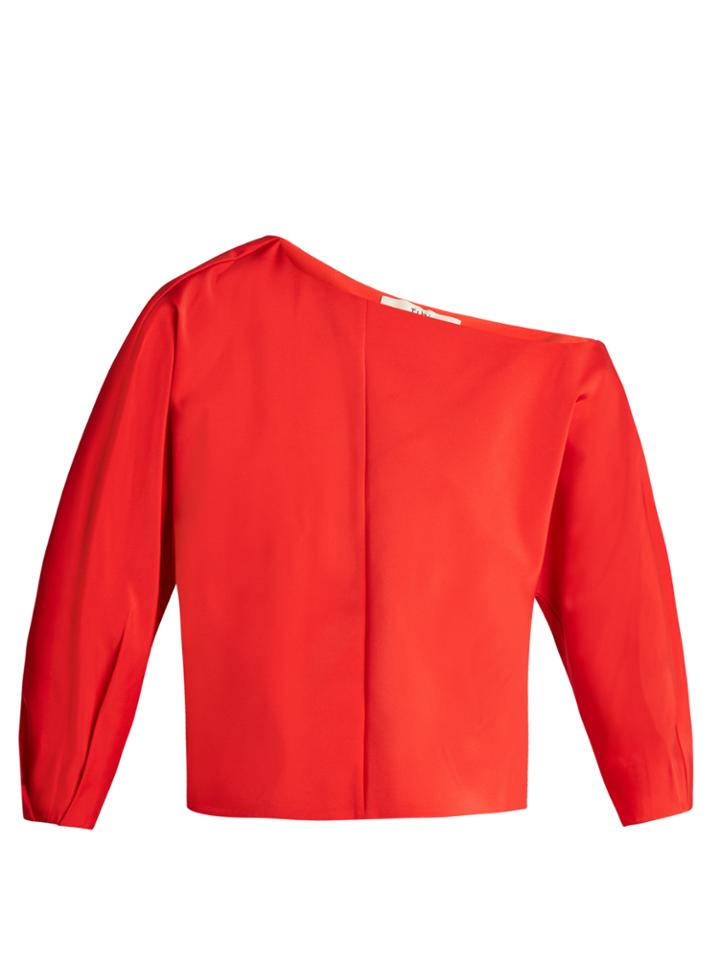 Tibi Puff-sleeved One-shoulder Faille Top