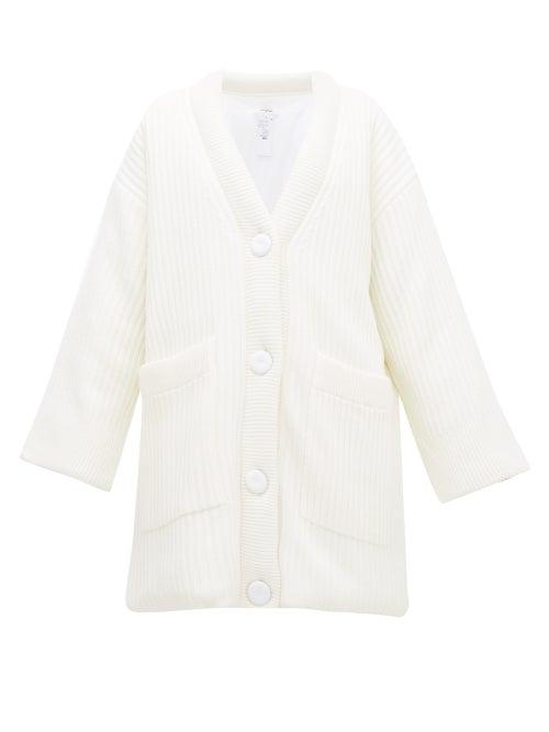 Matchesfashion.com Mm6 Maison Margiela - Rib-knit Padded Wool-blend Cardigan - Womens - Ivory
