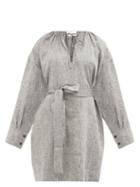 Matchesfashion.com Asceno - Santorini Belted Linen Mini Dress - Womens - Grey