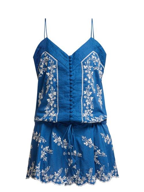 Matchesfashion.com Juliet Dunn - Embroidered Cotton Slip Dress - Womens - Navy White