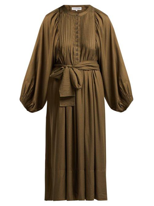 Matchesfashion.com Apiece Apart - Femek Pintucked Twill Midi Dress - Womens - Khaki