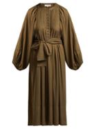Matchesfashion.com Apiece Apart - Femek Pintucked Twill Midi Dress - Womens - Khaki