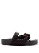 Matchesfashion.com Jil Sander - Knotted Satin And Leather Slides - Womens - Brown