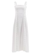 Ladies Beachwear Wiggy Kit - Scalloped-edge Cotton-seersucker Dress - Womens - White