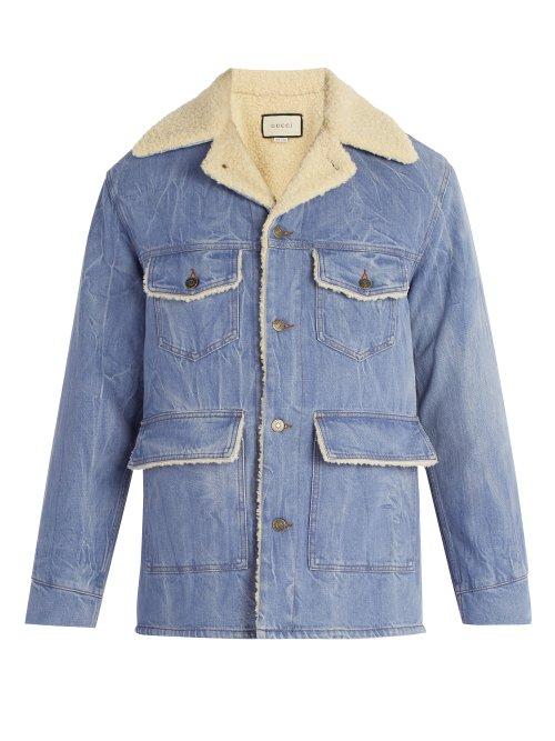 Matchesfashion.com Gucci - Faux Shearling Denim Jacket - Mens - Blue