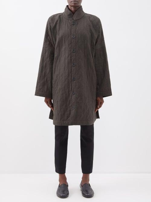 Eskandar - Stand Collar Quilted-wool Trapeze Coat - Womens - Dark Green