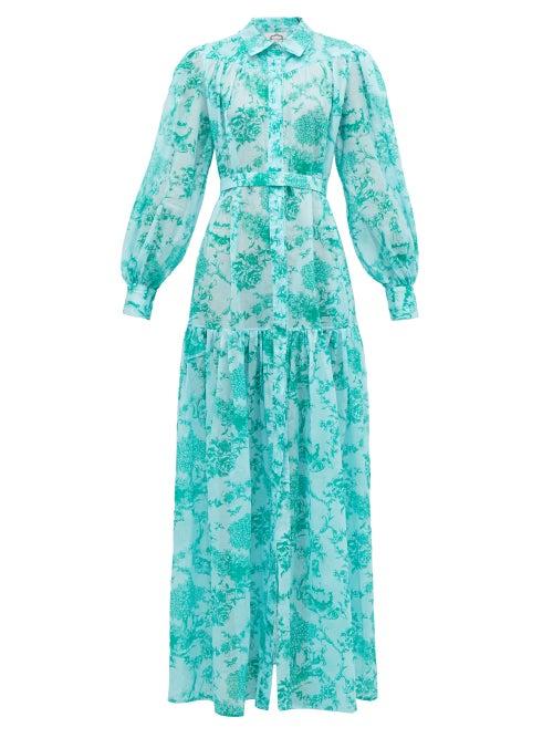 Matchesfashion.com Evi Grintela - Delphine Floral-print Cotton Dress - Womens - Blue Print
