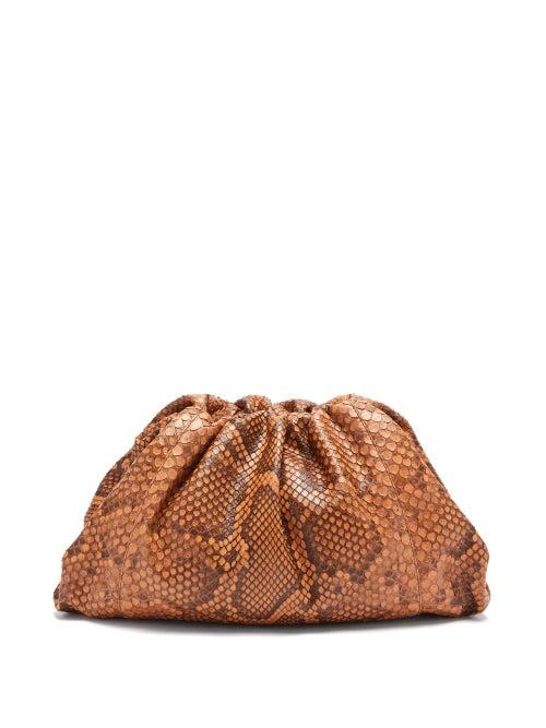 Matchesfashion.com Bottega Veneta - The Pouch Large Python Clutch Bag - Womens - Tan