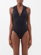 Lisa Marie Fernandez - Polo Halterneck Seersucker Swimsuit - Womens - Black