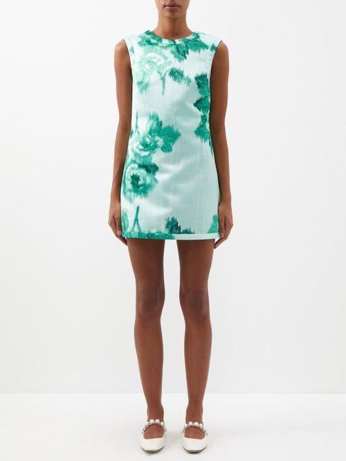 Emilia Wickstead - Emmy Floral-print Crepe Mini Dress - Womens - Green Print