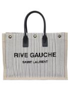 Saint Laurent - Rive Gauche Striped Cotton-canvas Tote Bag - Womens - Black White