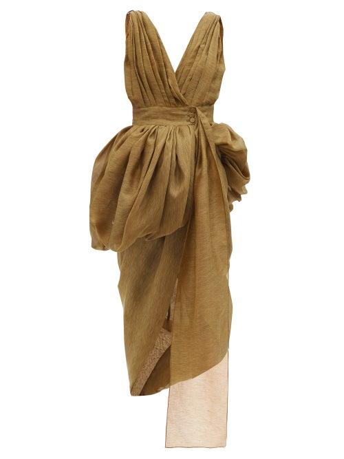 Matchesfashion.com Altuzarra - Draped Linen-blend Voile Dress - Womens - Khaki