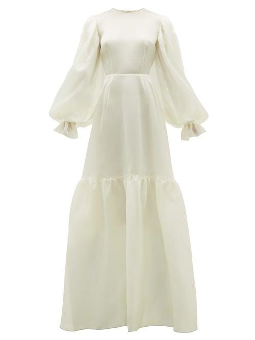 Matchesfashion.com Giles - Kristen Balloon-sleeve Silk-organza Gown - Womens - Ivory