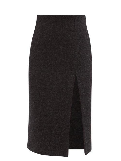 16arlington - Fonda Side-slit Wool-mlange Midi Skirt - Womens - Black