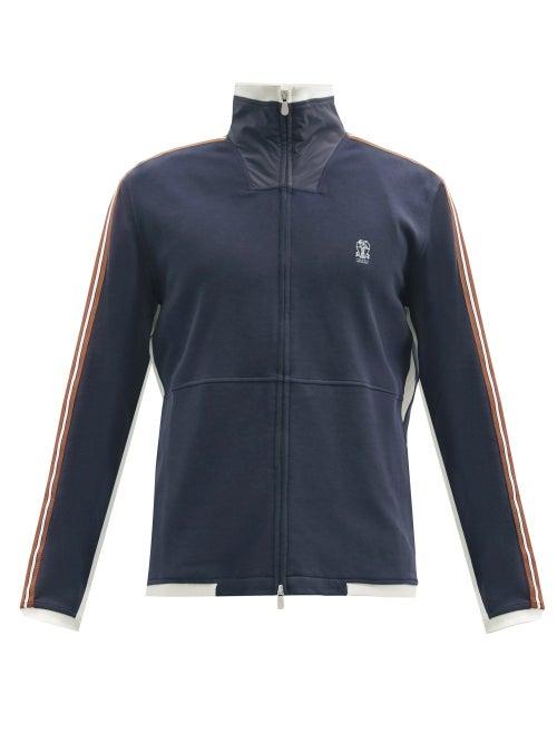 Matchesfashion.com Brunello Cucinelli - Ribbon-stripe Cotton-blend Jersey Track Jacket - Mens - Navy