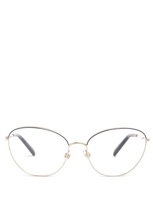 Matchesfashion.com Valentino - Oval Cat Eye Metal Glasses - Womens - Blue Gold