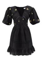 Ladies Rtw Lug Von Siga - Emma Floral-embroidered Linen Mini Dress - Womens - Black