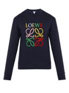 Matchesfashion.com Loewe - Logo Embroidered Loop Back Cotton Sweatshirt - Mens - Navy Multi