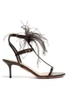 Matchesfashion.com Aquazzura - Ponza 60 Feather Embellished Leather Sandals - Womens - Black