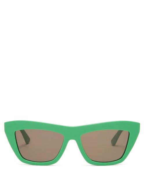 Bottega Veneta - Cat-eye Acetate Sunglasses - Womens - Green