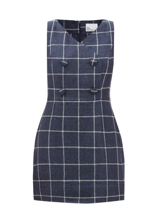 Lisa Marie Fernandez - Check-jacquard Linen Mini Dress - Womens - Navy White