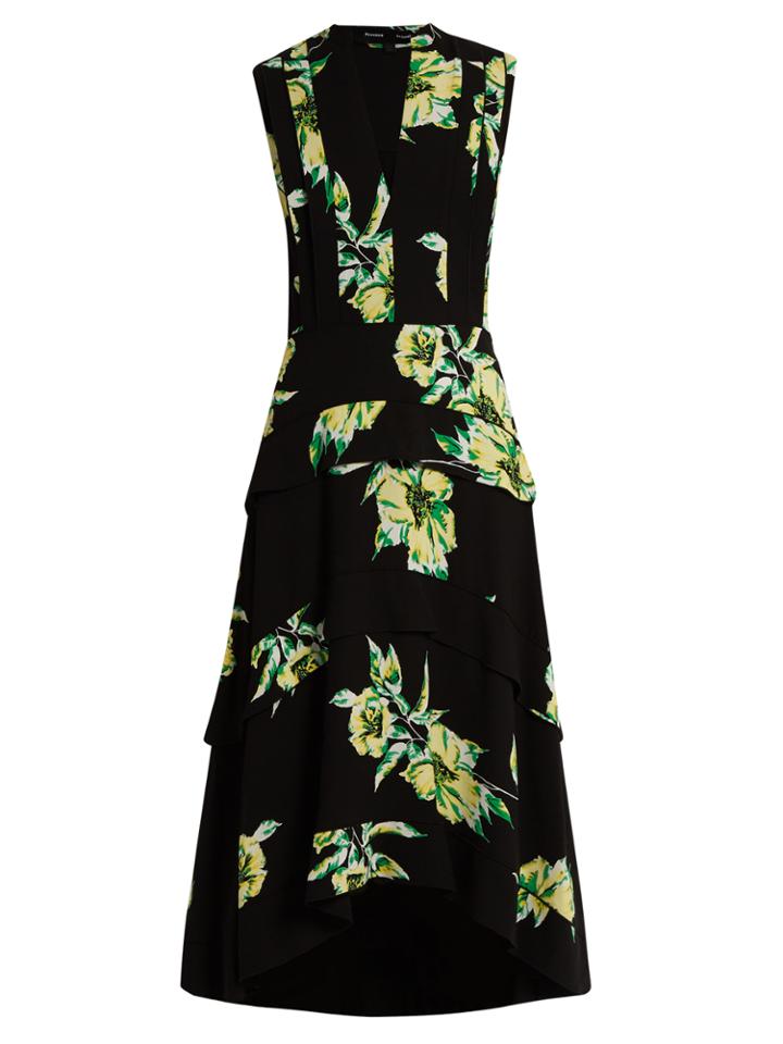 Proenza Schouler Lily-print Dip-hem Silk-crepe Dress