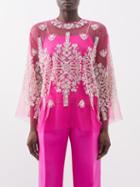 Biyan - Safira Bead-embroidered Sheer Tulle Blouse - Womens - Pink