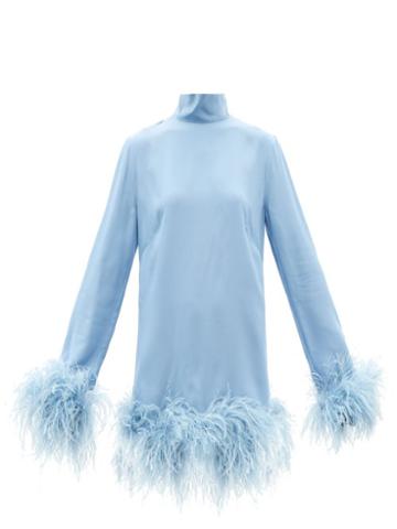 Taller Marmo - Gina Feather-trimmed Silk-blend Satin Dress - Womens - Blue